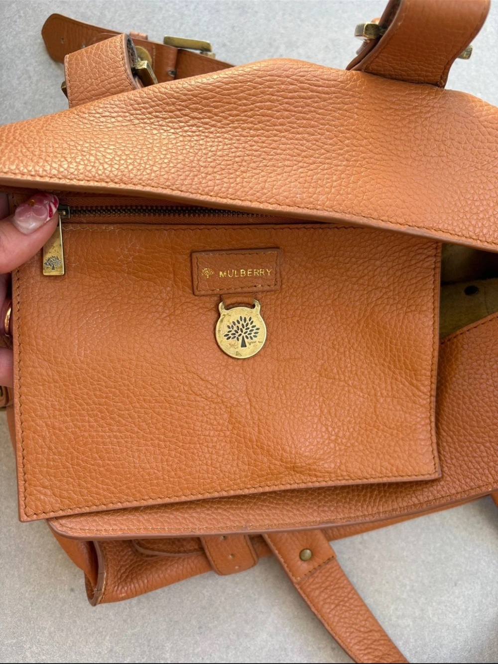 Mulberry Orange-Tan Pebbled Leather Satchel with Buckle Pockets - Picture 4 of 16